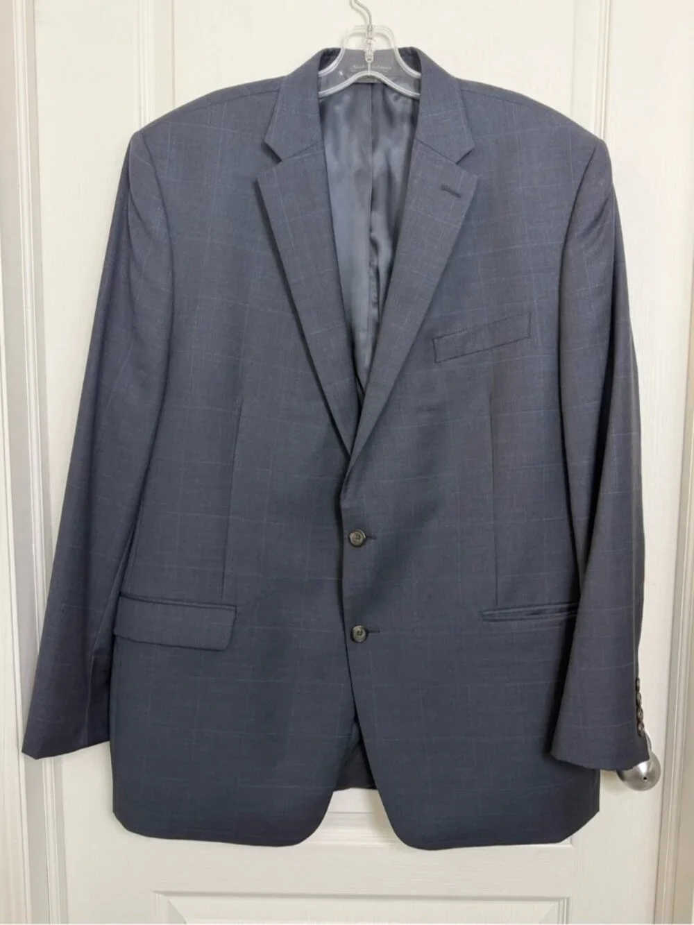Ralph Lauren Lightweight Wool Blazer Size 46 Long Blue Windowpane Grid